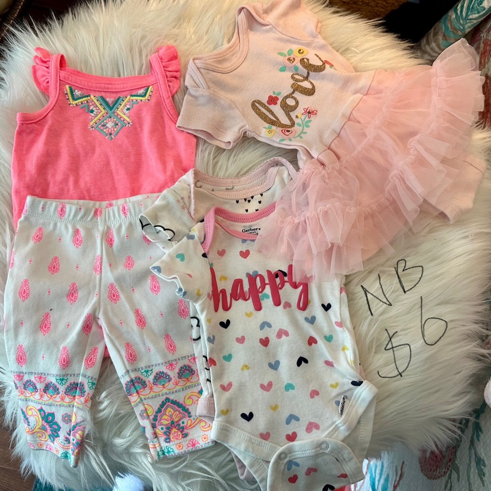 Baby Girl Clothing Set with Pink and White Onesies